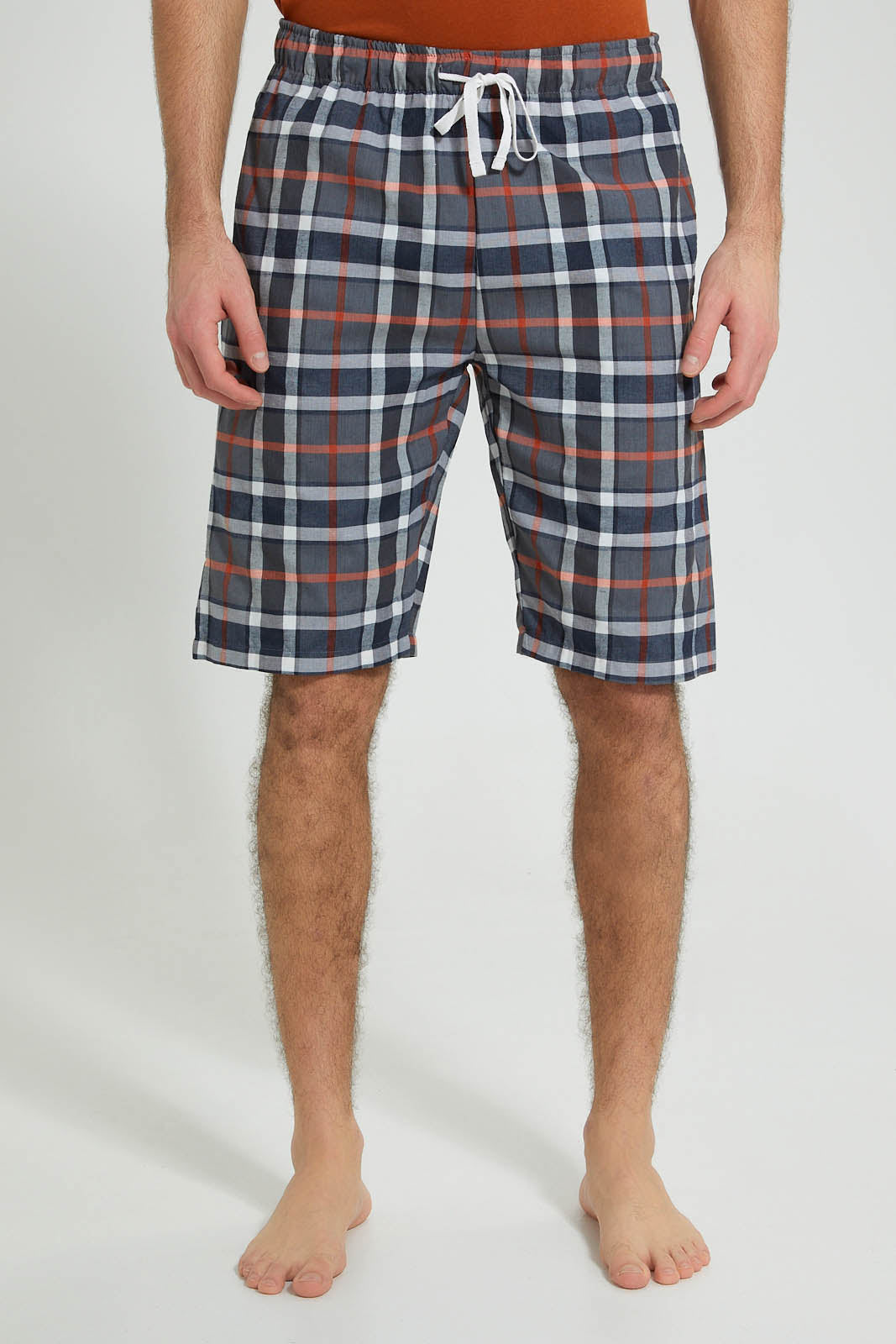 Redtag-Orange/Grey-Check-Cosy-Pyjama-Set-Colour:Orange,-Filter:Men's-Clothing,-Men-Pyjama-Sets,-New-In,-New-In-Men,-Non-Sale,-S22B,-Section:Men-Men's-