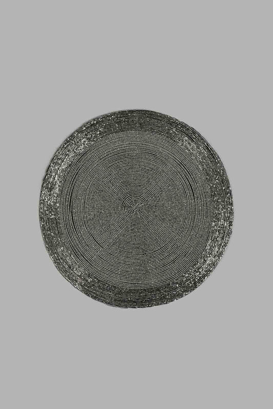 Redtag-Grey-Round-Beaded-Placemat-Placemats-Home-Dining-