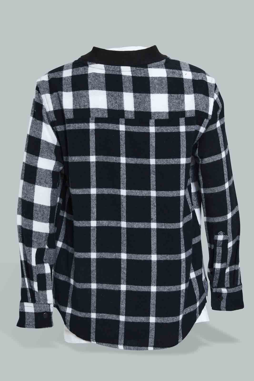 Redtag-Black-Flannel-Check-Shirt-And-T-Shirt-Set-Casual-Shirts-Boys-2 to 8 Years