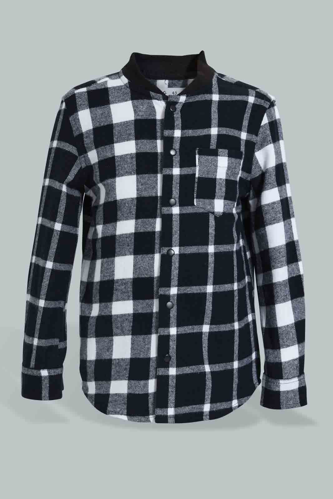 Redtag-Black-Flannel-Check-Shirt-And-T-Shirt-Set-Casual-Shirts-Boys-2 to 8 Years
