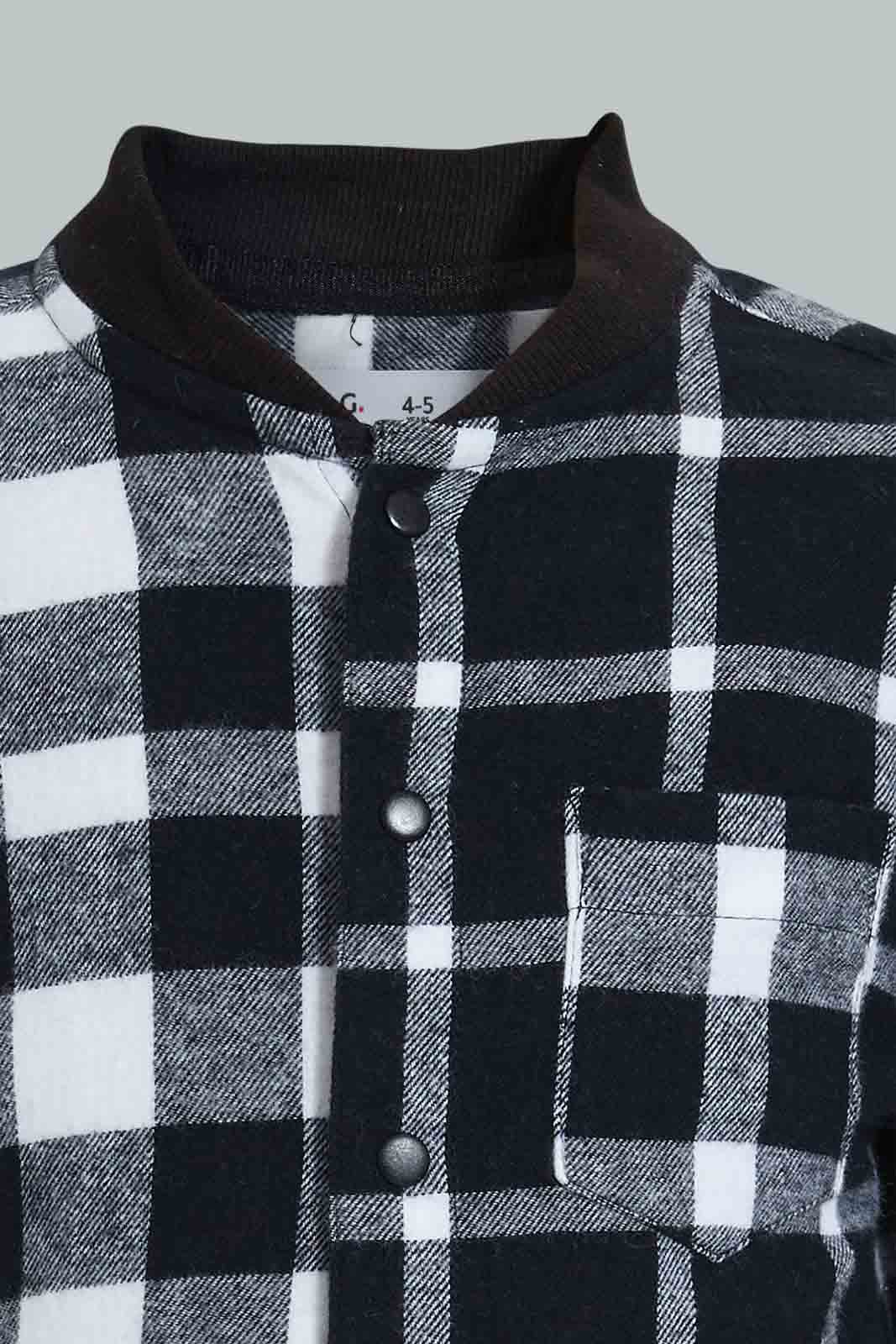 Redtag-Black-Flannel-Check-Shirt-And-T-Shirt-Set-Casual-Shirts-Boys-2 to 8 Years