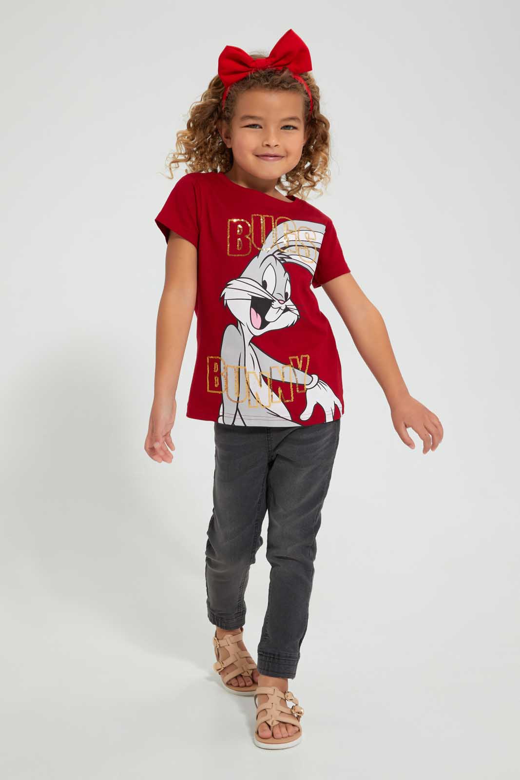 Redtag-Grey-Knit-Denim-Jogger-Jeans-Baggy-Fit-Girls-2 to 8 Years