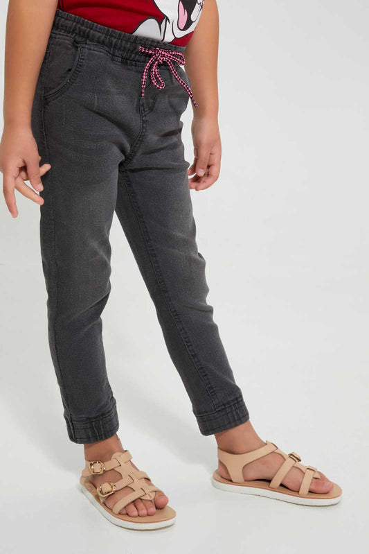 Redtag-Grey-Knit-Denim-Jogger-Jeans-Baggy-Fit-Girls-2 to 8 Years
