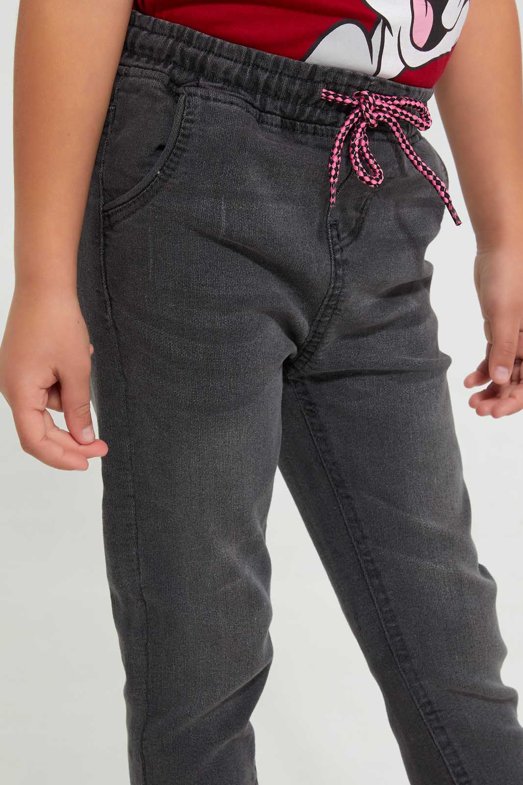 Redtag-Grey-Knit-Denim-Jogger-Jeans-Baggy-Fit-Girls-2 to 8 Years