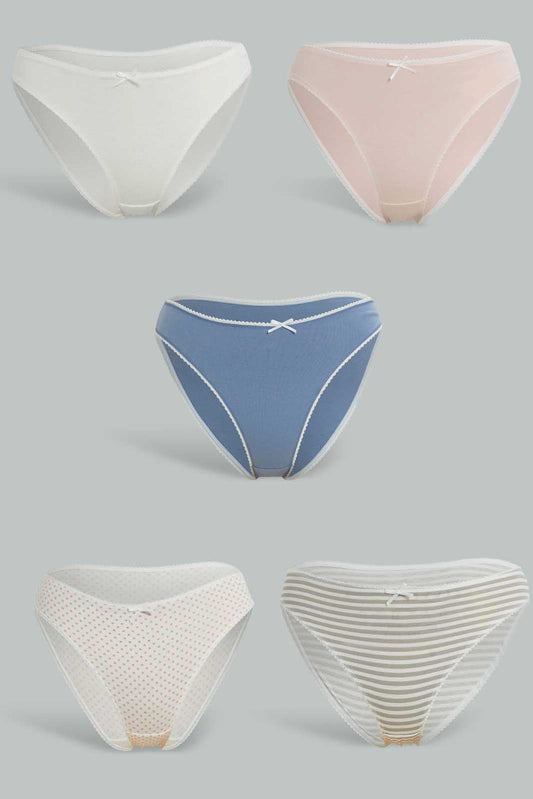 Redtag-Assorted-Print/Plain-Hi-Leg-Brief-(5-Pack)-Briefs-Hi-Leg-Women's-