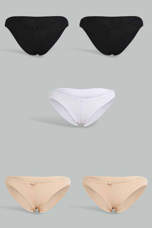 Redtag-Assorted-Print/Plain-Bikini-Briefs-(5-Pack)-Briefs-Bikini-Women's-