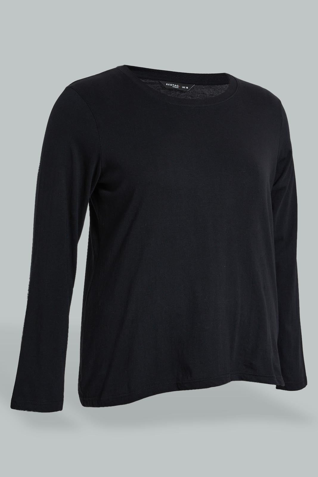 Redtag-Black-Long-Sleeve-Graphic-T-Shirt-Graphic-Prints-Women's-