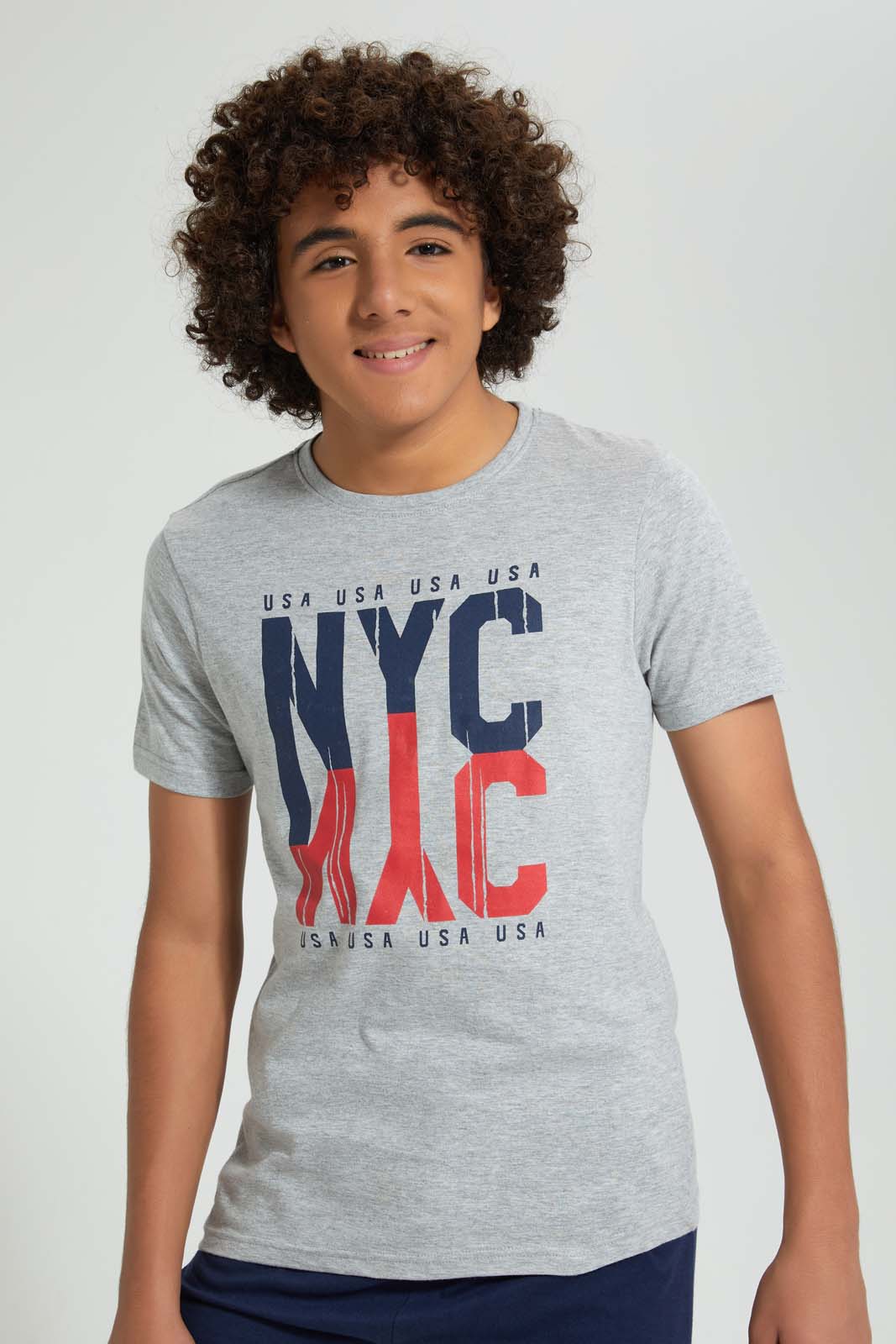 Redtag-Grey-Nyc-Night-Suit-Pyjama-Sets-Senior-Boys-9 to 14 Years