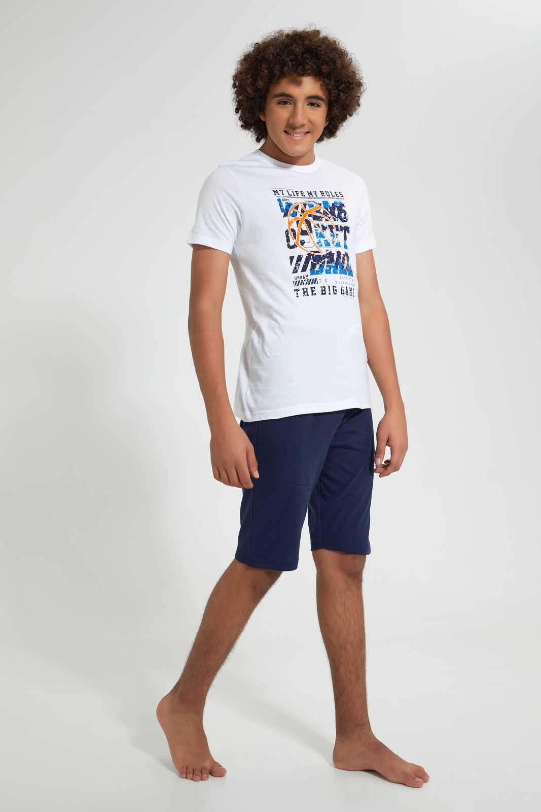 Redtag-White-Basketball-Night-Suit-Pyjama-Sets-Senior-Boys-9 to 14 Years
