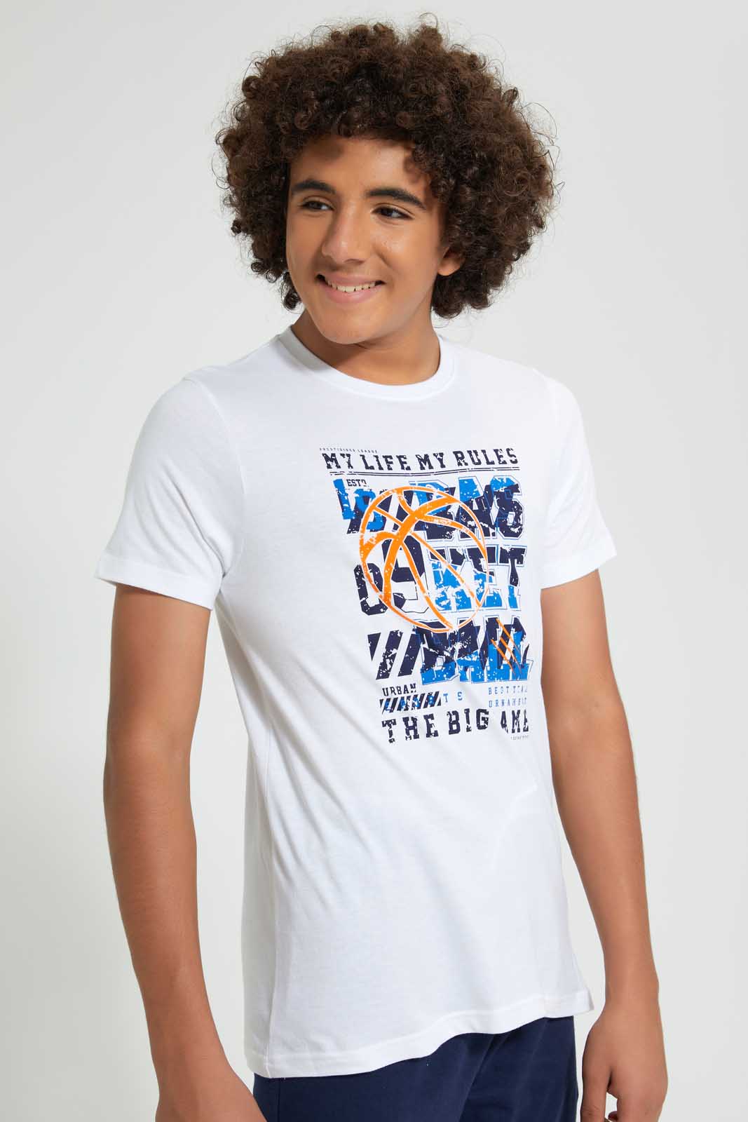 Redtag-White-Basketball-Night-Suit-Pyjama-Sets-Senior-Boys-9 to 14 Years