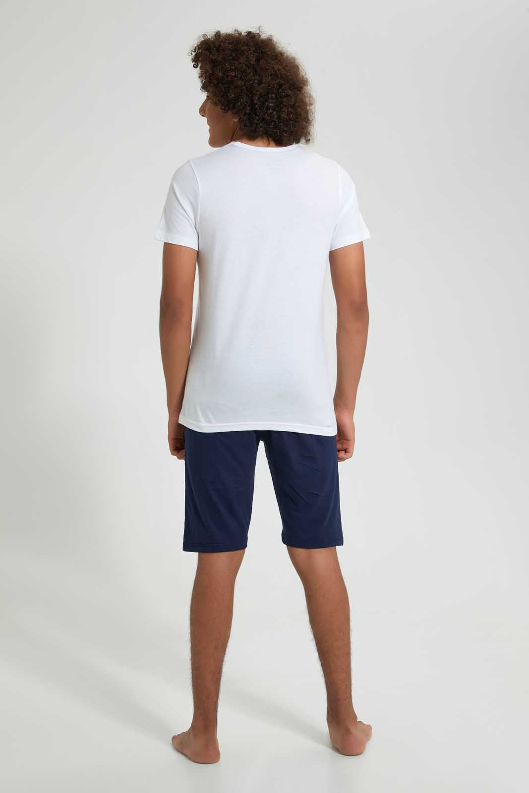 Redtag-White-Basketball-Night-Suit-Pyjama-Sets-Senior-Boys-9 to 14 Years