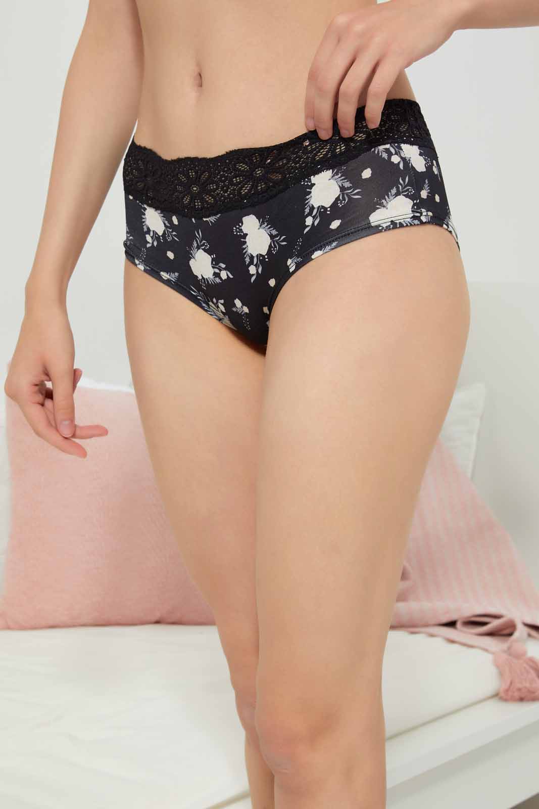 Redtag-Black-Floral-Printed/Ivory-Plain-Boyleg-Brief-(2-Pack)-Category:Briefs,-Colour:Assorted,-Deals:4-For-90,-Deals:New-In,-Filter:Women's-Clothing,-New-In-Women-APL,-Section:Women,-W22O,-Women-Briefs--
