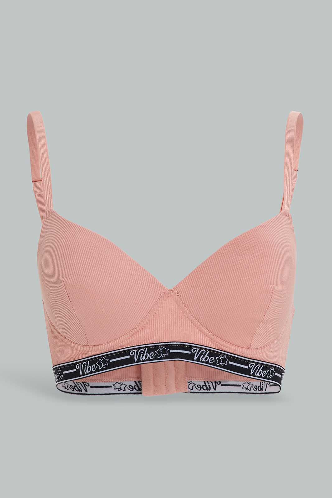 Redtag-Grey/Blush-Plain-Rib-Padded-Non-Wired-Bra-(2-Pack)-Category:Bras,-Colour:Assorted,-Deals:New-In,-Filter:Women's-Clothing,-New-In-Women-APL,-Non-Sale,-Section:Women,-W22O,-Women-Bras--