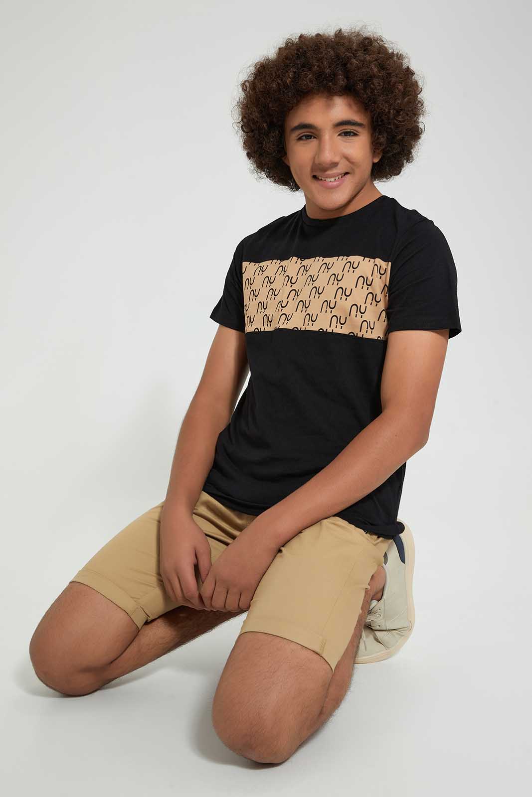 Redtag-Black-Ny-Print-T-Shirt-All-Over-Prints-Senior-Boys-9 to 14 Years