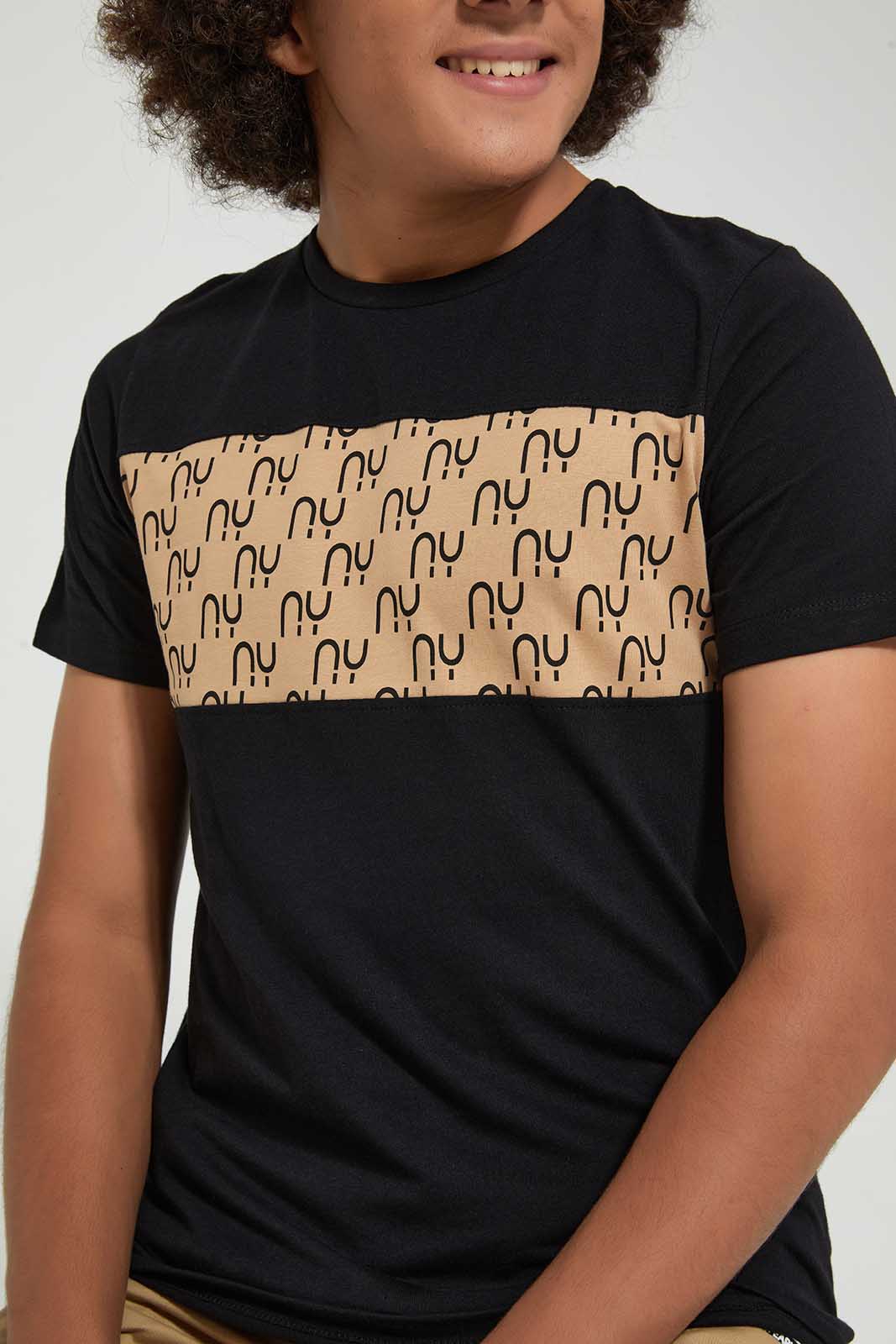 Redtag-Black-Ny-Print-T-Shirt-All-Over-Prints-Senior-Boys-9 to 14 Years