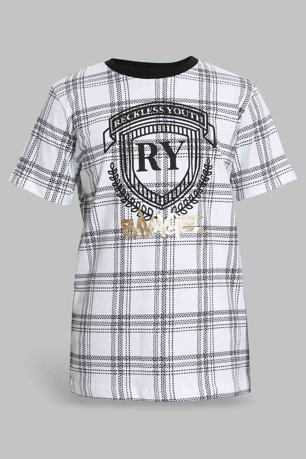 Redtag-White-Reckless-Youth-T-Shirt-All-Over-Prints-Senior-Boys-9 to 14 Years