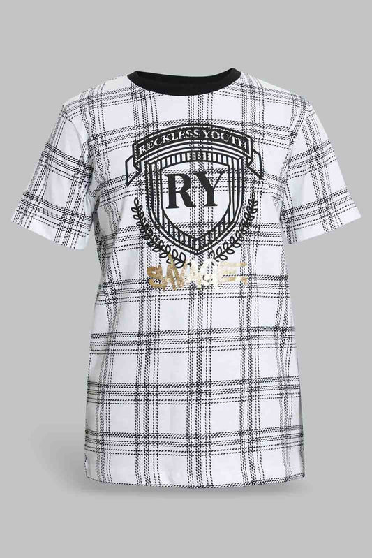 Redtag-White-Reckless-Youth-T-Shirt-All-Over-Prints-Senior-Boys-9 to 14 Years