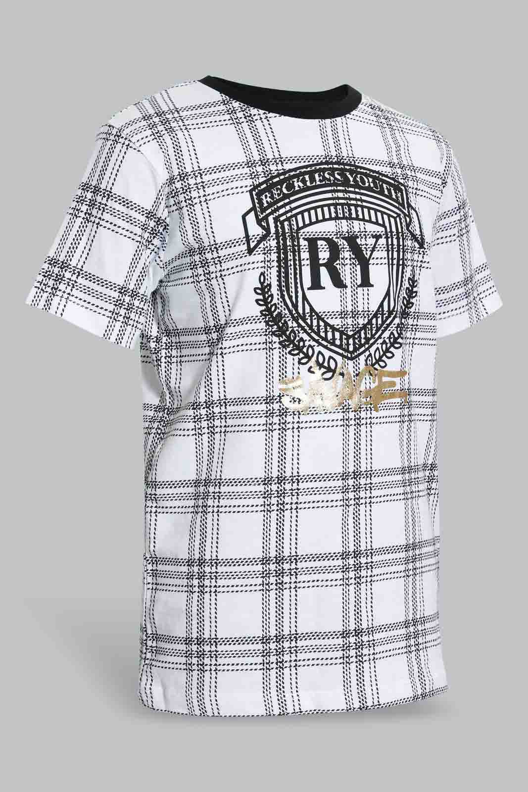 Redtag-White-Reckless-Youth-T-Shirt-All-Over-Prints-Senior-Boys-9 to 14 Years
