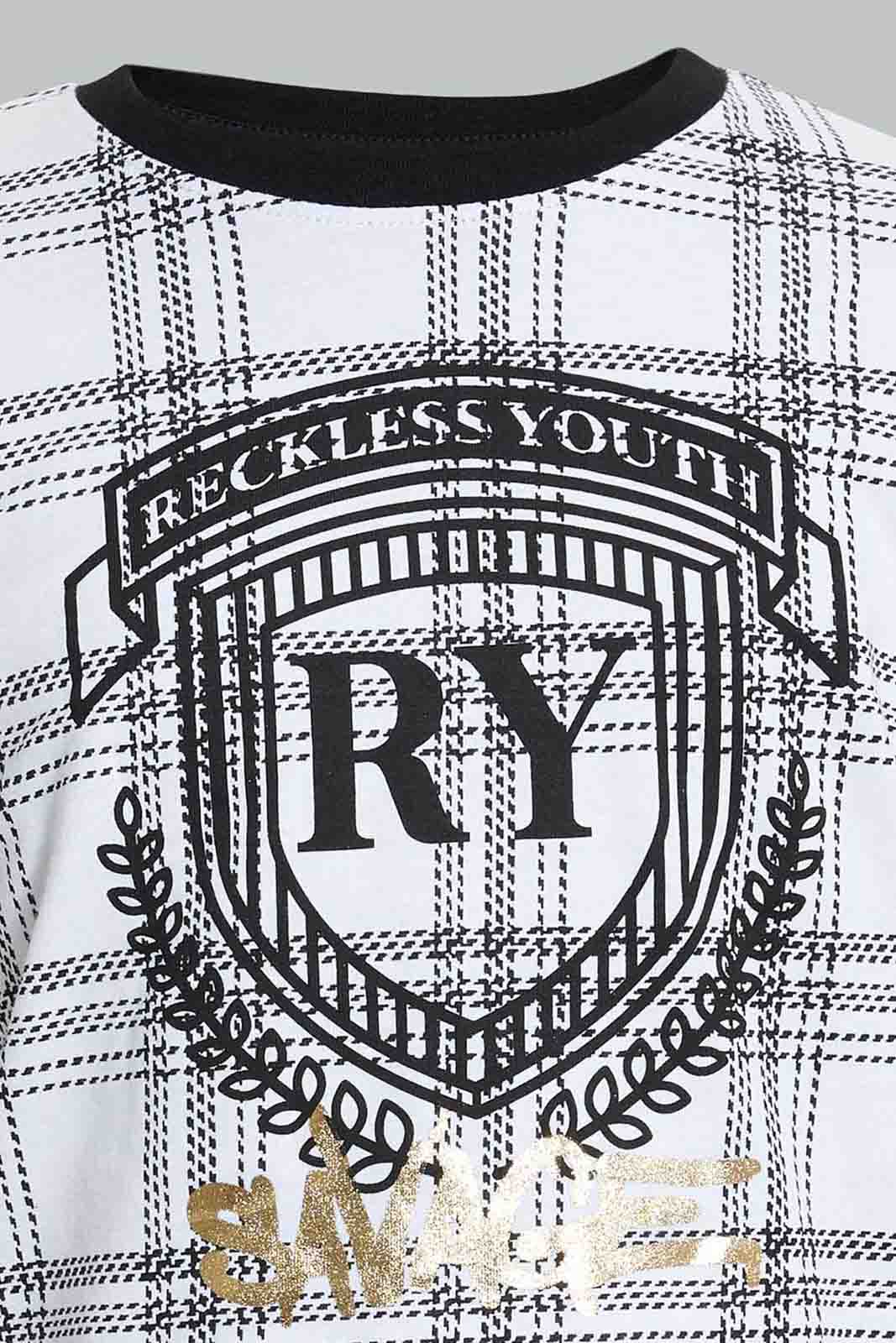 Redtag-White-Reckless-Youth-T-Shirt-All-Over-Prints-Senior-Boys-9 to 14 Years