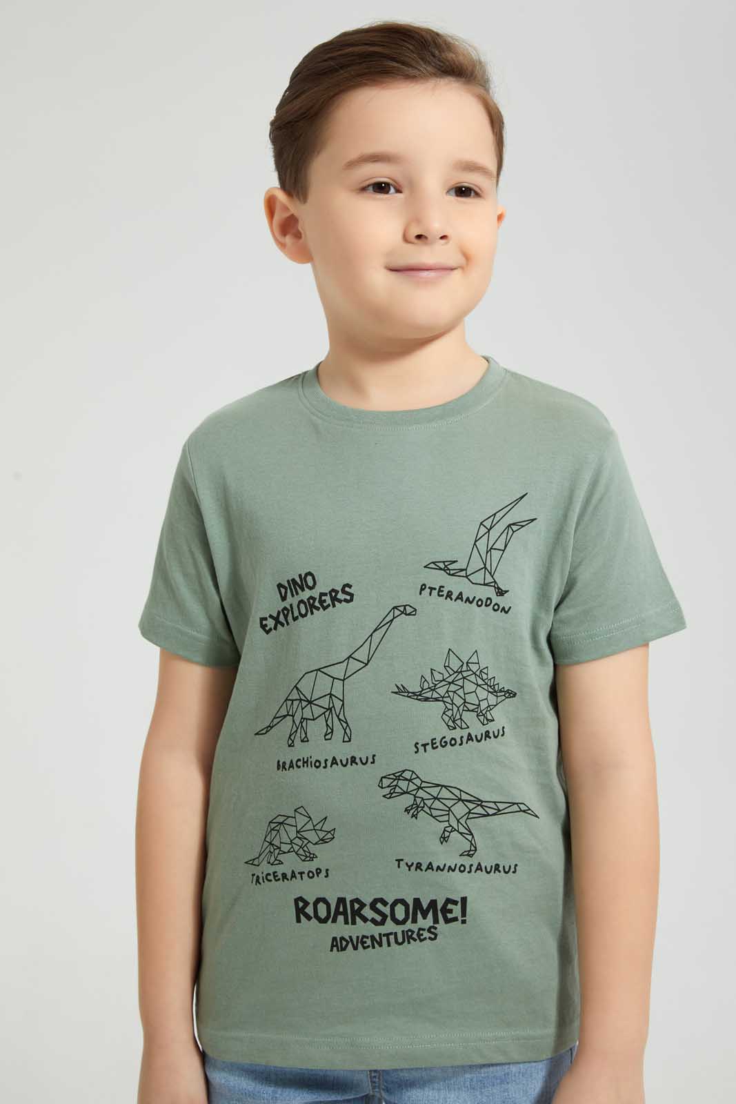 Redtag-White-And-Grey-2-Pack-Assorted-Print-T-Shirt-All-Over-Prints-Boys-2 to 8 Years