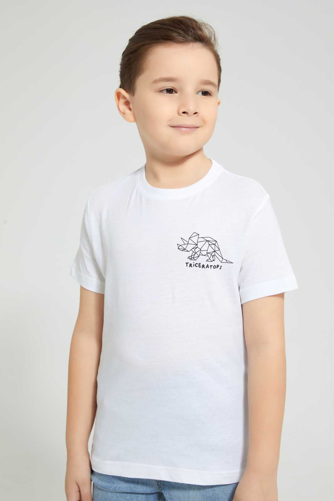 Redtag-White-And-Grey-2-Pack-Assorted-Print-T-Shirt-All-Over-Prints-Boys-2 to 8 Years