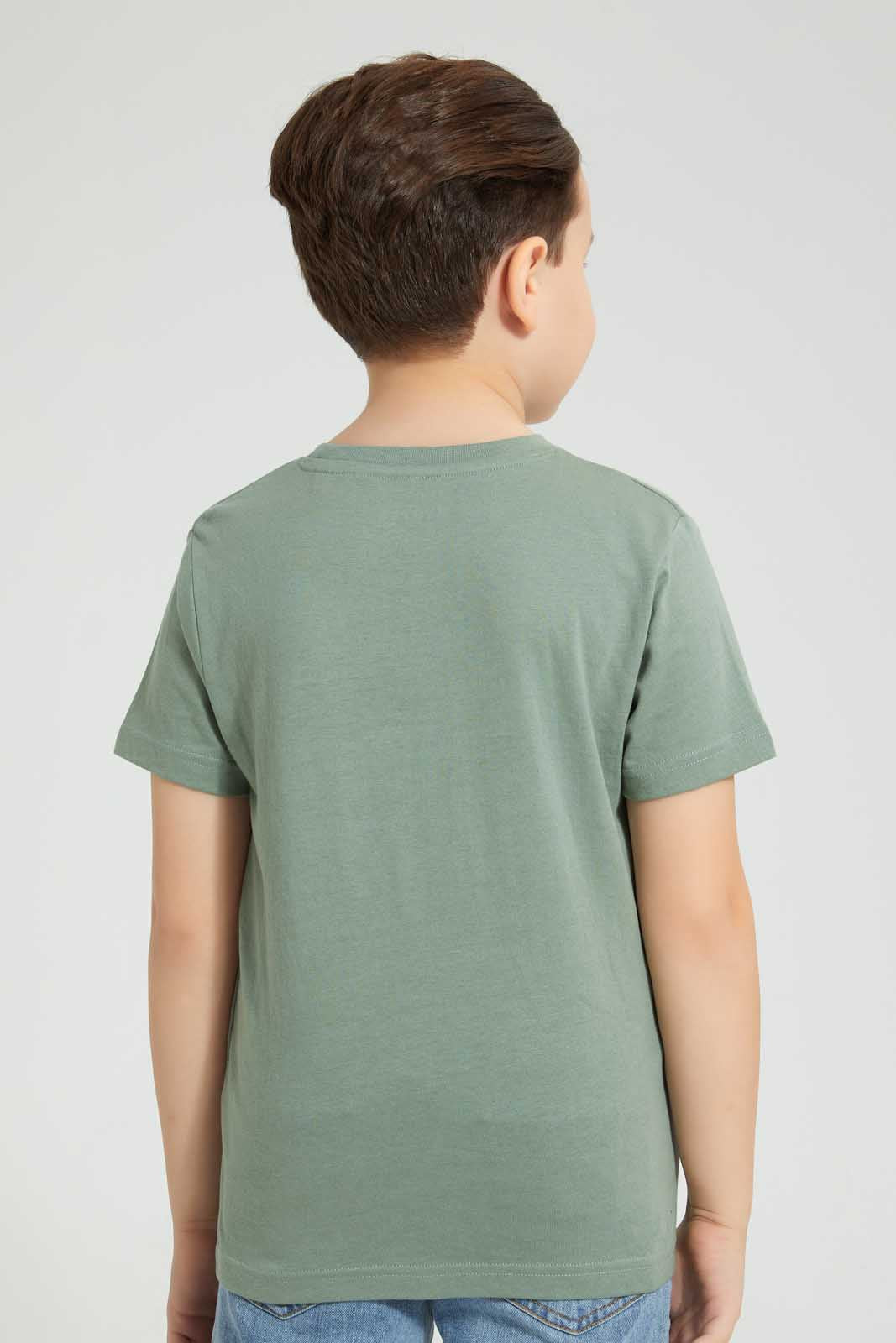 Redtag-White-And-Grey-2-Pack-Assorted-Print-T-Shirt-All-Over-Prints-Boys-2 to 8 Years