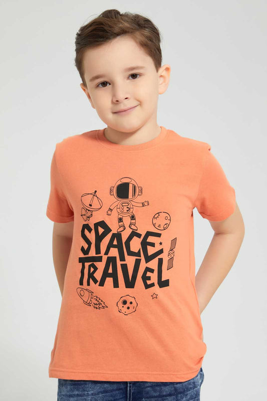 Redtag-Brown-And-Beige-2-Pack-Assorted-Print-T-Shirt-All-Over-Prints-Boys-2 to 8 Years