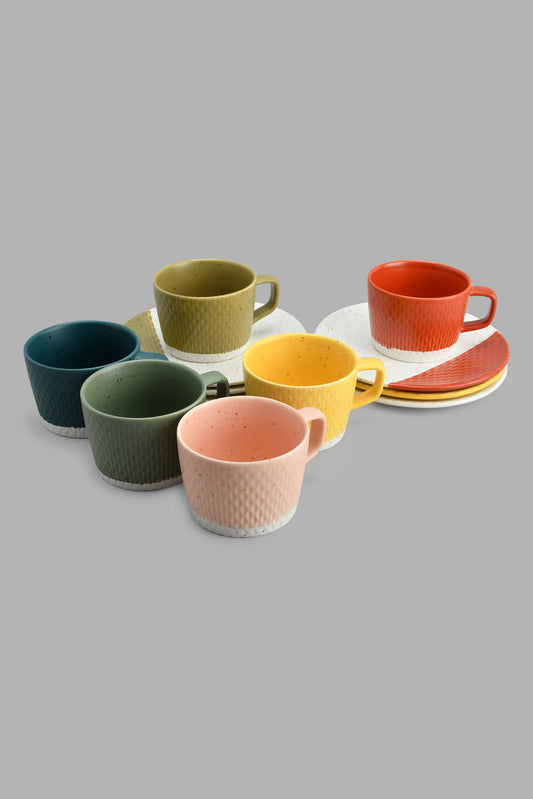 Redtag-Assorted-Embossed-Cup-&-Saucer-Set-(12-Piece)-Tea-Sets-Home-Dining-