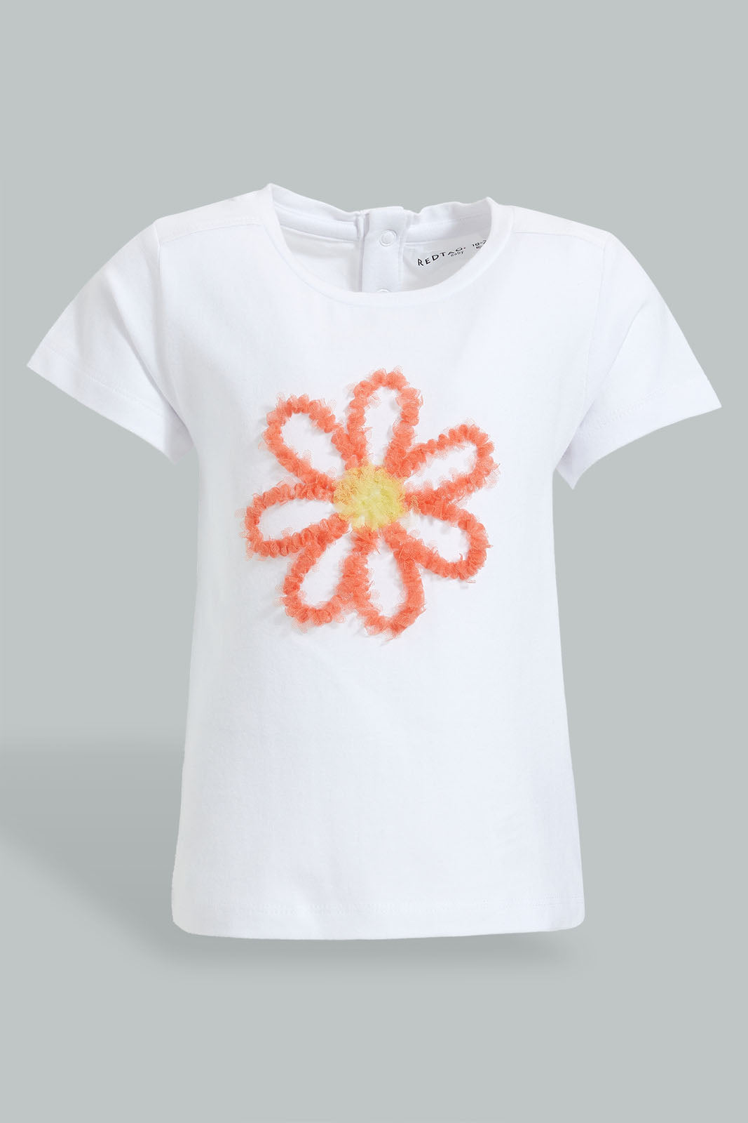 Redtag-White-Embroideredellished-Top-With-Coral-Ribbed-Legging-Sets-Infant-Girls-3 to 24 Months