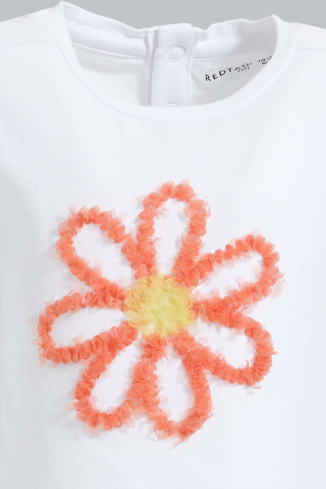 Redtag-White-Embroideredellished-Top-With-Coral-Ribbed-Legging-Sets-Infant-Girls-3 to 24 Months