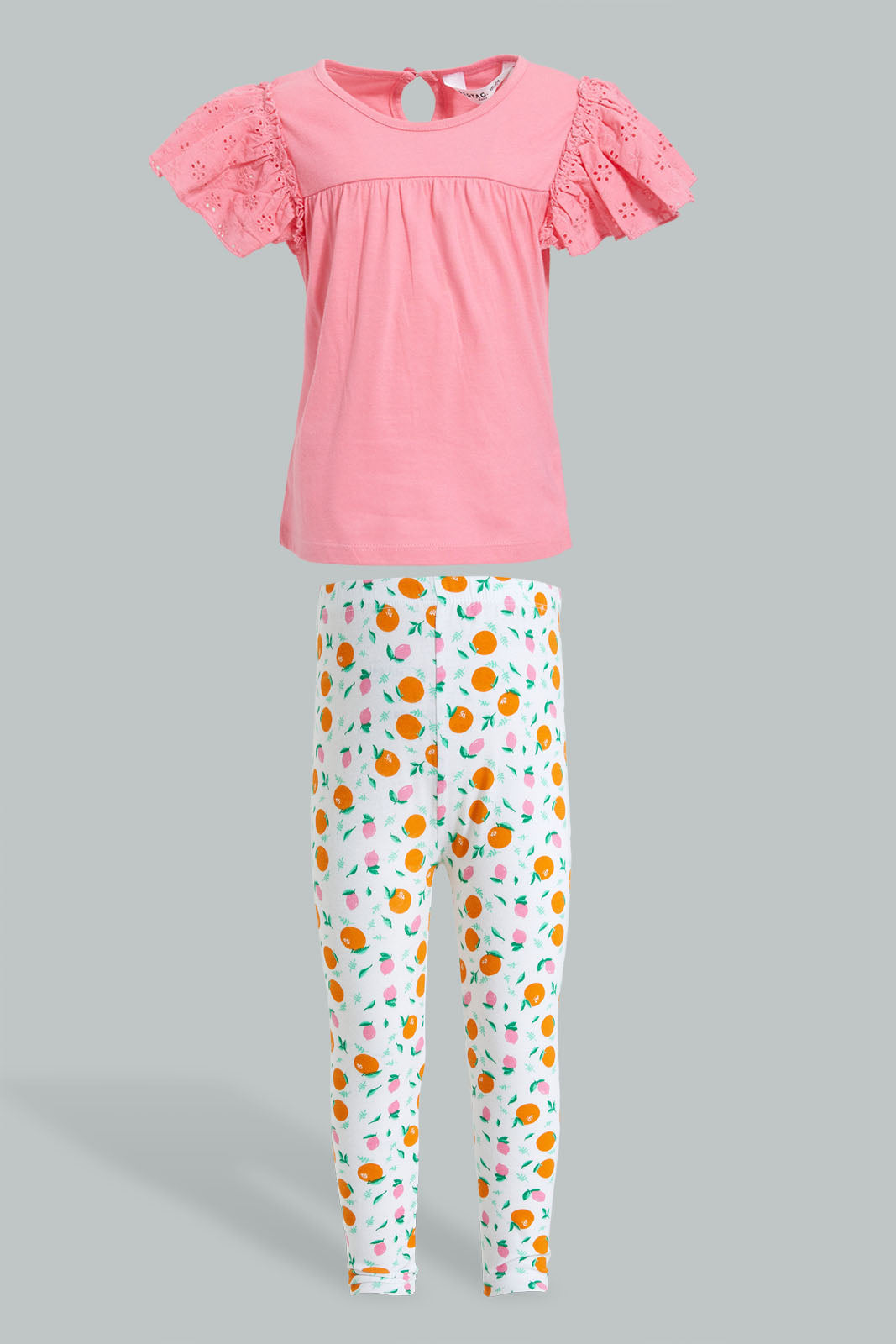 Redtag-Pink-Frilled-Top-With-Printed-Legging-Sets-Infant-Girls-3 to 24 Months