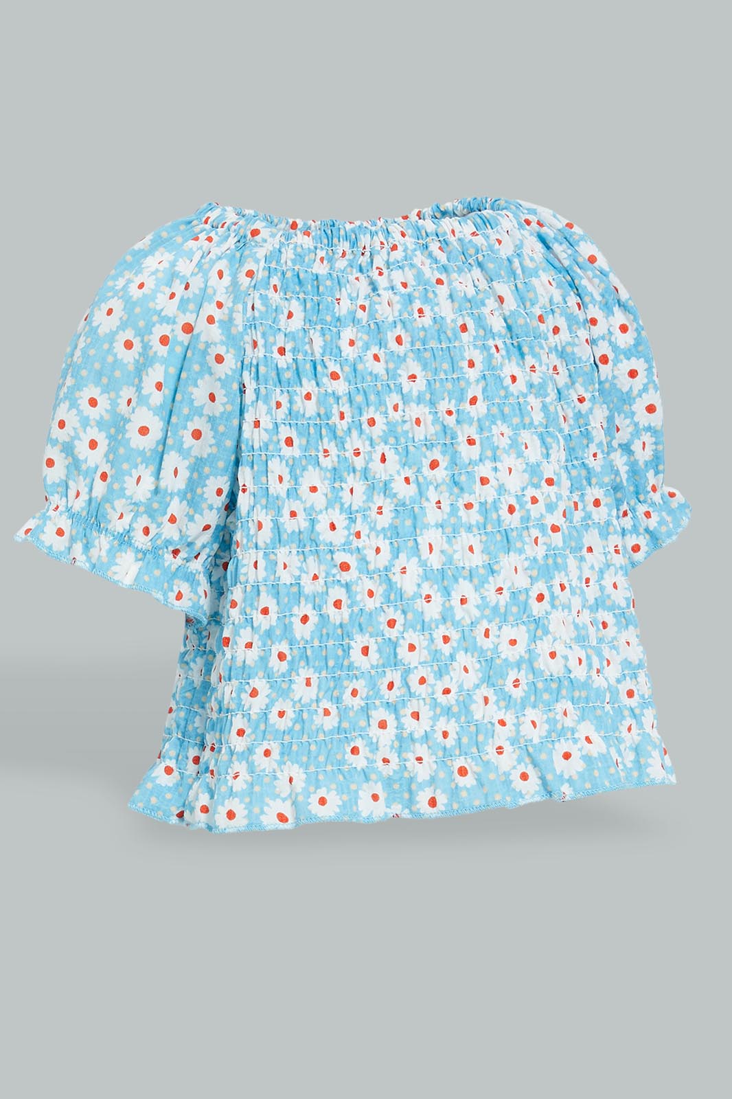 Redtag-Blue-Smocking-Printed-Top-Blouses-Infant-Girls-3 to 24 Months