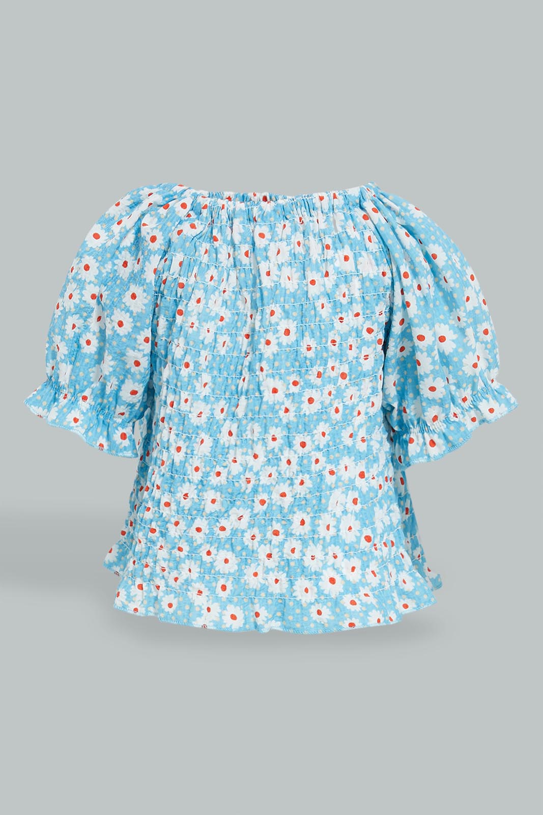 Redtag-Blue-Smocking-Printed-Top-Blouses-Infant-Girls-3 to 24 Months