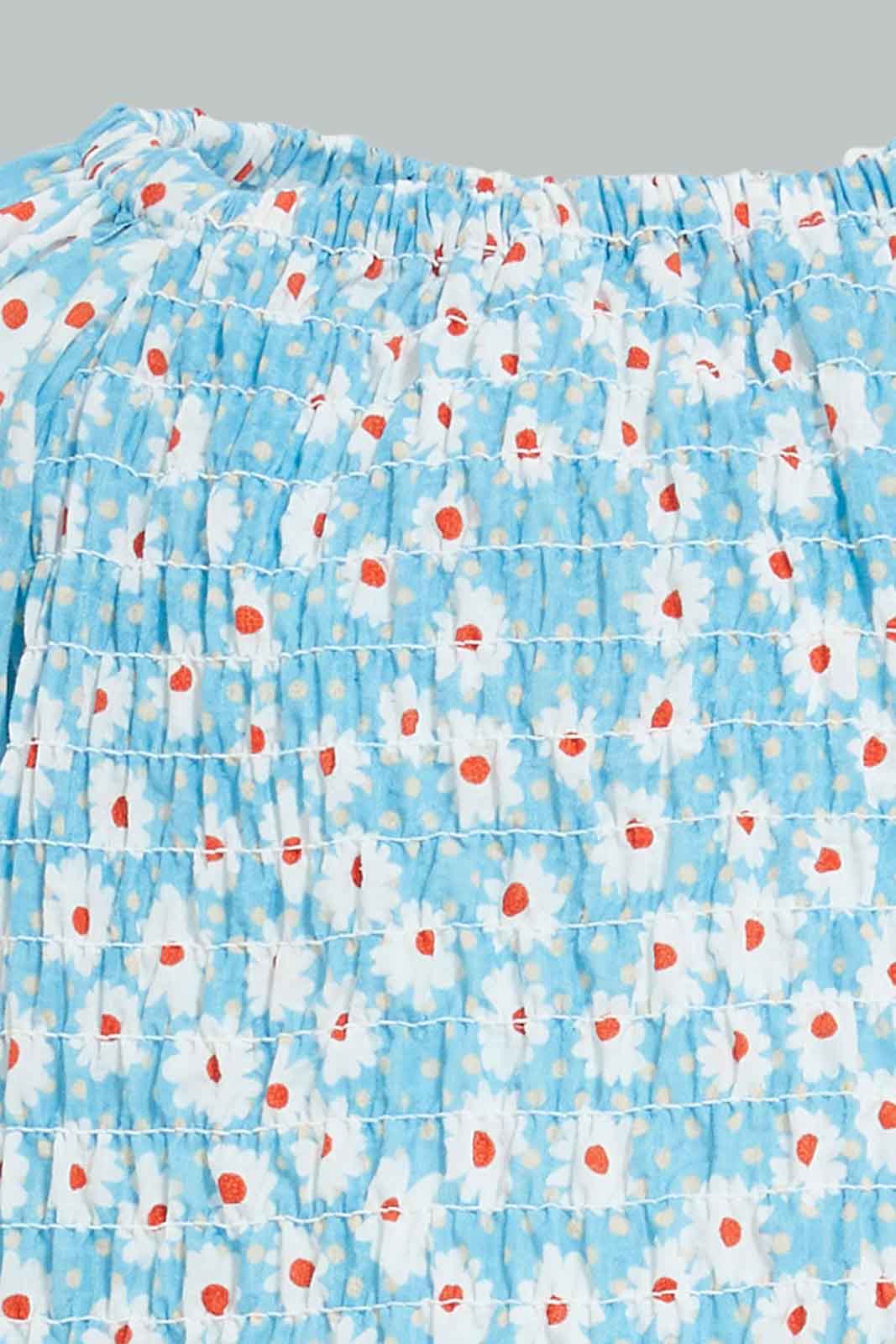 Redtag-Blue-Smocking-Printed-Top-Blouses-Infant-Girls-3 to 24 Months