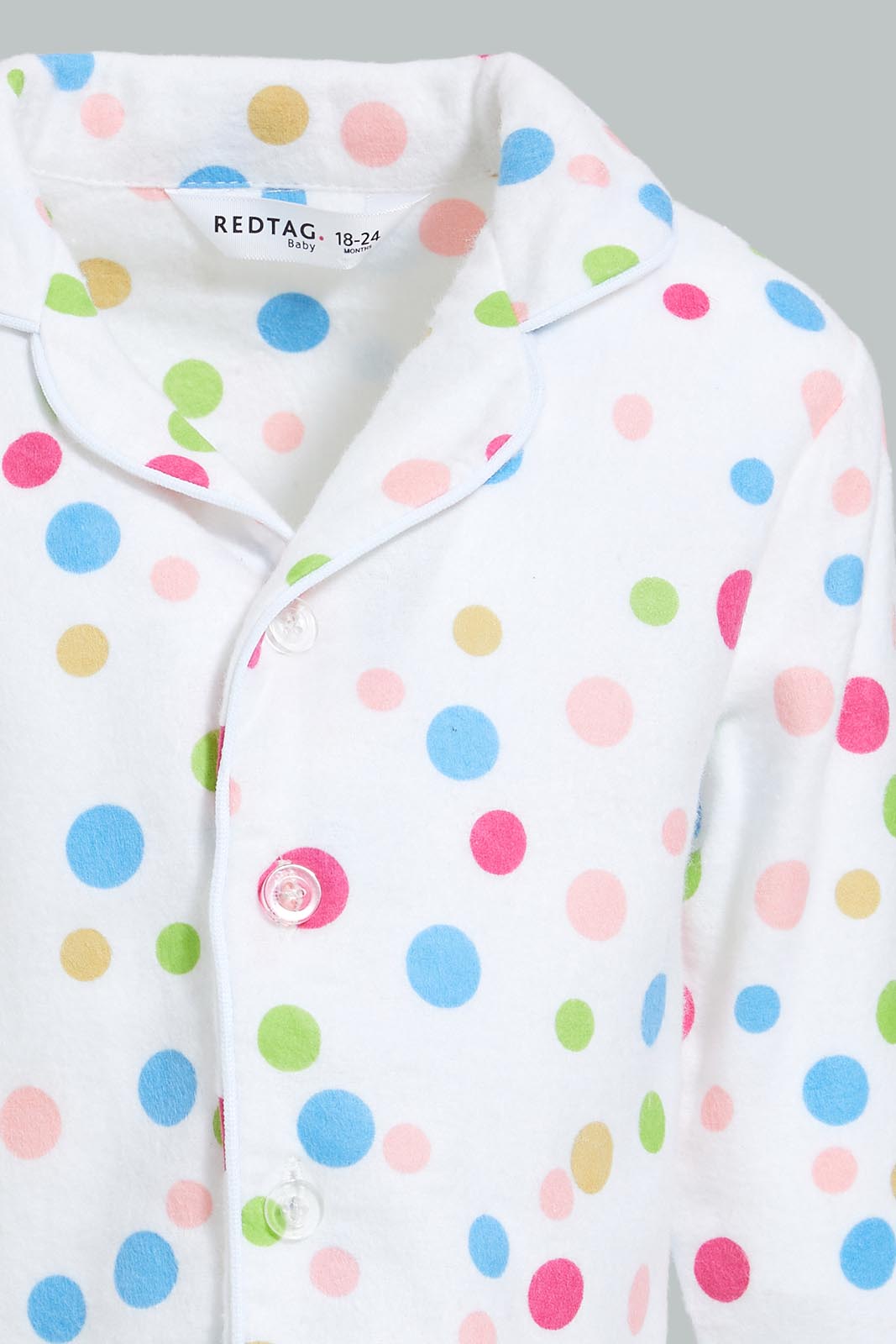 Redtag-White-Polka-Dot-Flannel-Pyjama-Set-Pyjama-Sets-Infant-Girls-3 to 24 Months