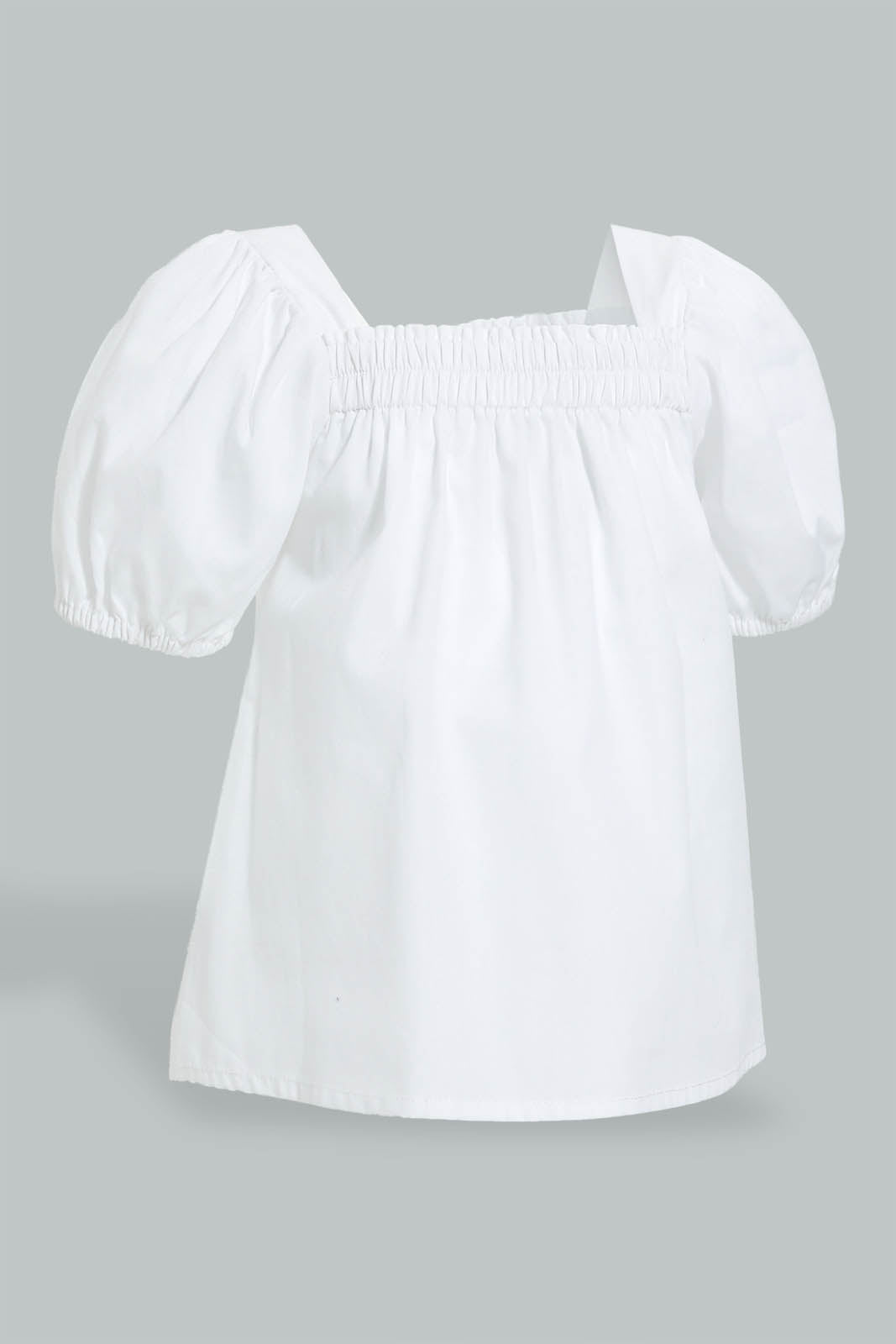 Redtag-White-Puff-Sleeves-Plain-Top-Blouses-Infant-Girls-3 to 24 Months