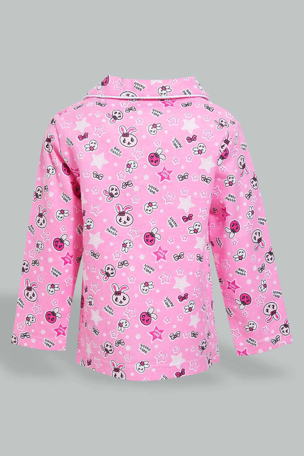 Redtag-Fuchsia-Printed-Flannel-Pyjama-Set-Pyjama-Sets-Infant-Girls-3 to 24 Months