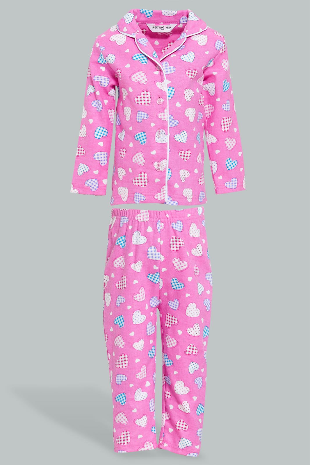 Redtag-Pink-Heart-Printed-Flannel-Pyjama-Set-Colour:Pink,-Filter:Infant-Girls-(3-to-24-Mths),-Infant-Girls-Pyjama-Sets,-New-In,-New-In-ING,-Non-Sale,-S22A,-Section:Kidswear-Infant-Girls-3 to 24 Months
