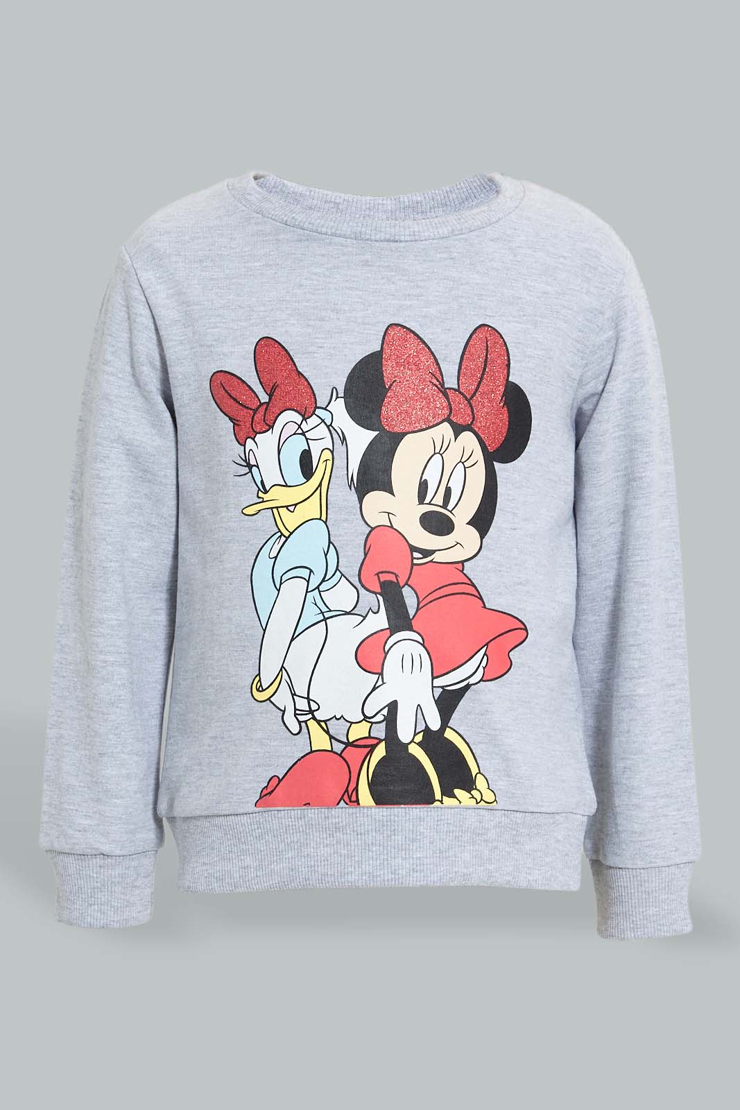 Redtag-Grey-Mel.-Character-Sweat-T-Shirt-With-Red-Printed-Track-Sets-Infant-Girls-3 to 24 Months
