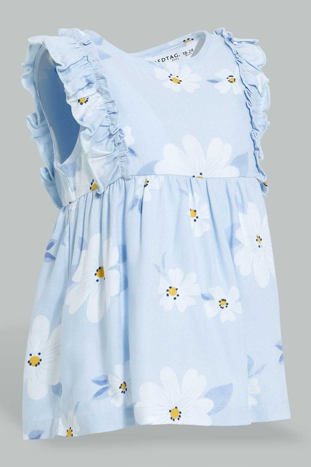 Redtag-Blue-Printed-Frilled-Blouse-Blouses-Infant-Girls-3 to 24 Months