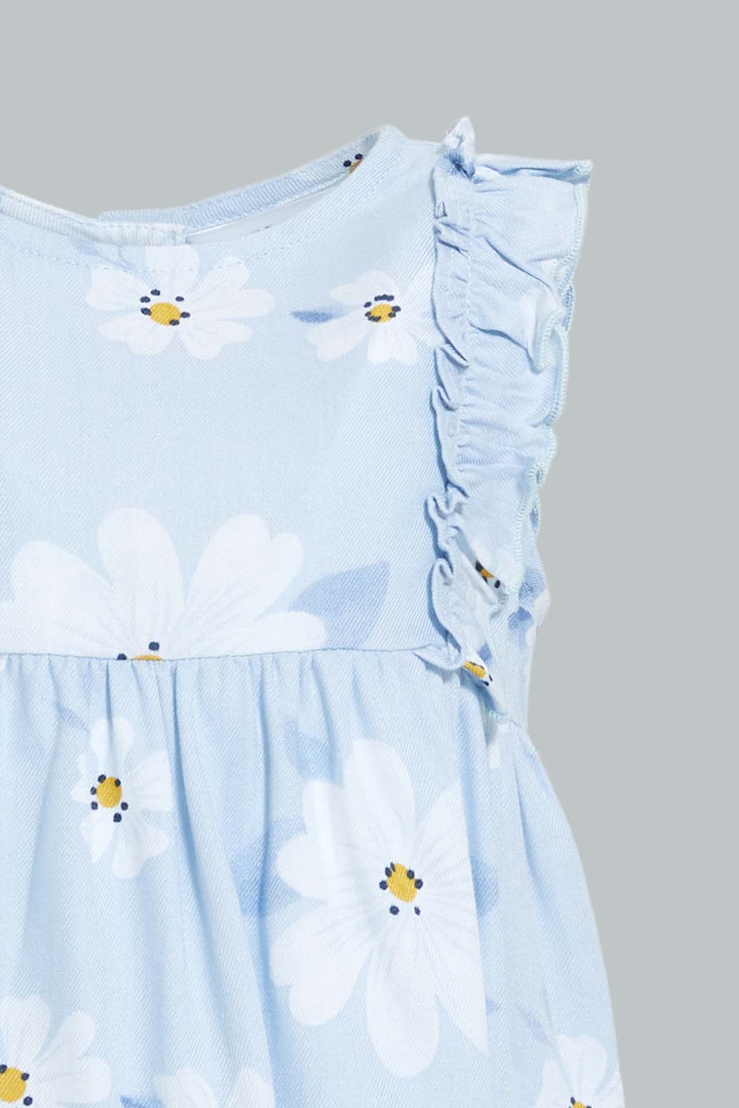 Redtag-Blue-Printed-Frilled-Blouse-Blouses-Infant-Girls-3 to 24 Months