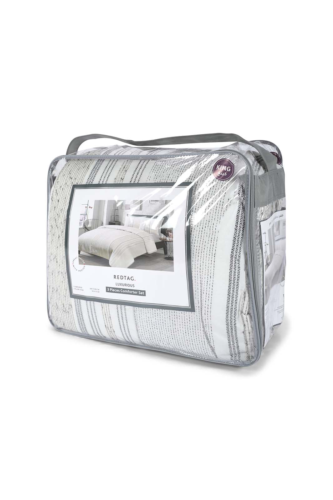 Redtag-Ivory/Grey-Texture-3-Piece-Comforter-Set-(King-Size)-Category:Comforters,-Colour:Ivory,-Dept:Home,-Filter:Home-Bedroom,-HMW-BED-Comforters,-JUBLIANT,-Nature,-Non-Sale,-S22C,-Section:Homewares-Home-Bedroom-