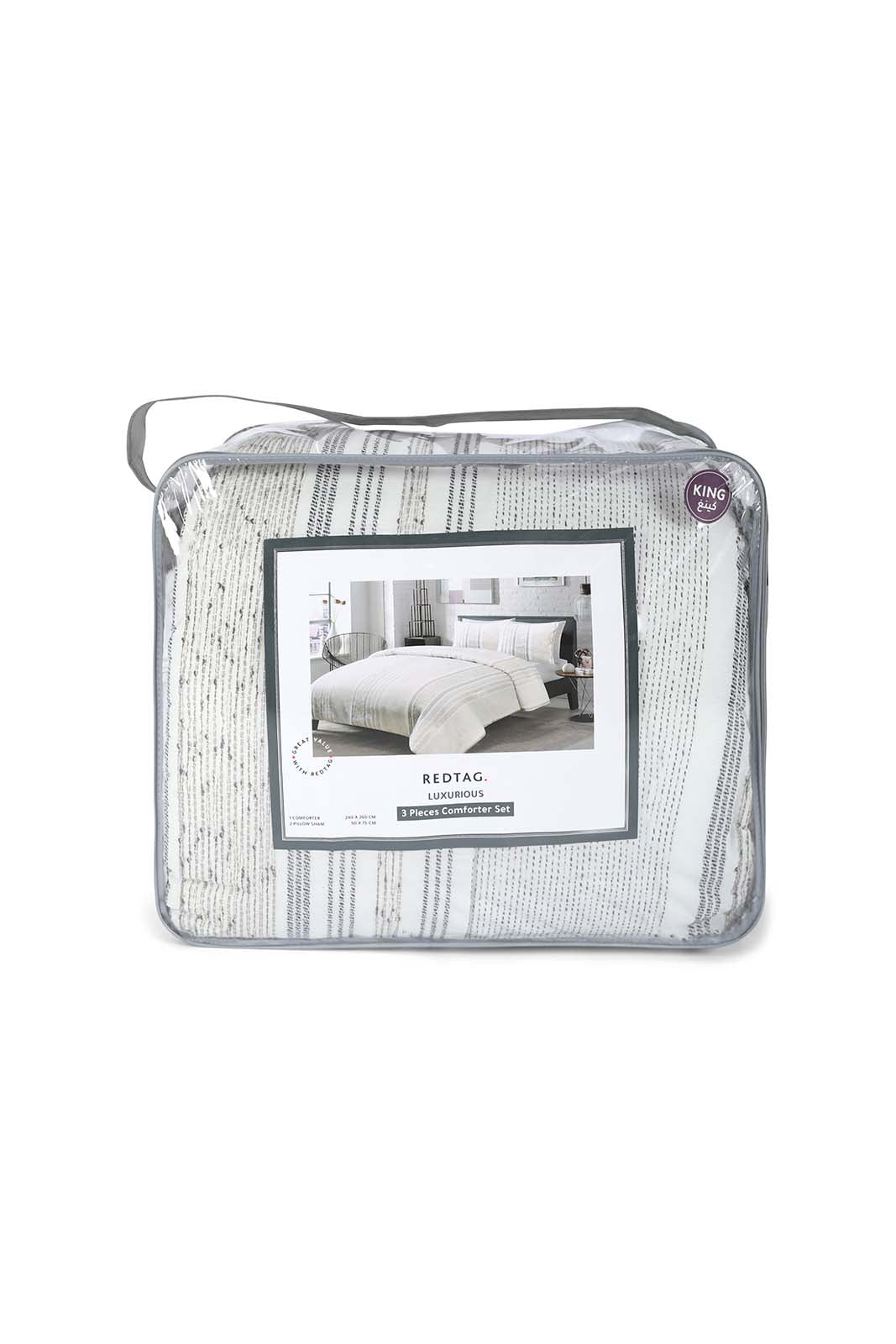 Redtag-Ivory/Grey-Texture-3-Piece-Comforter-Set-(King-Size)-Category:Comforters,-Colour:Ivory,-Dept:Home,-Filter:Home-Bedroom,-HMW-BED-Comforters,-JUBLIANT,-Nature,-Non-Sale,-S22C,-Section:Homewares-Home-Bedroom-