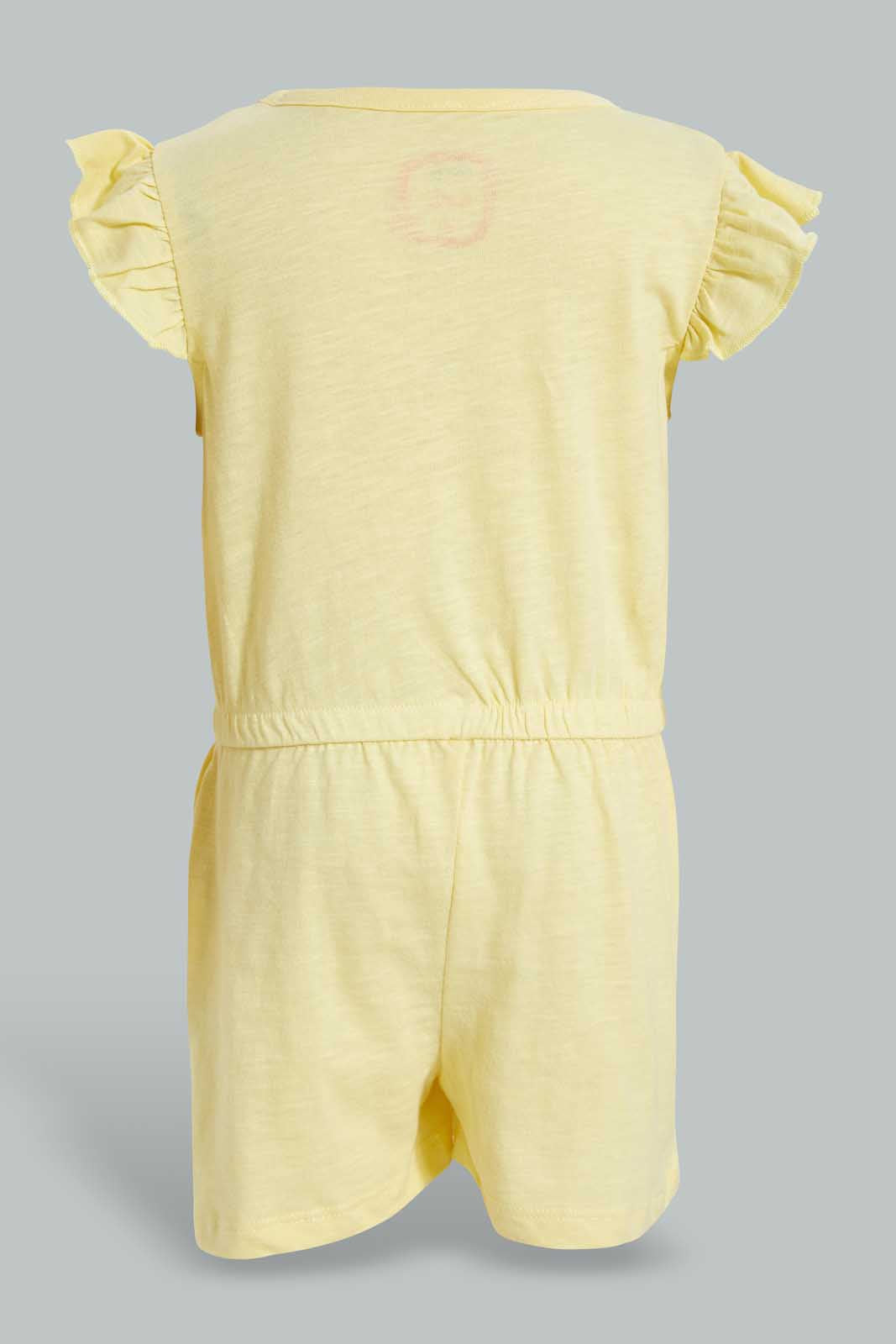 Redtag-Yellow-Solid-Playsuit-Jumpsuits-Infant-Girls-3 to 24 Months