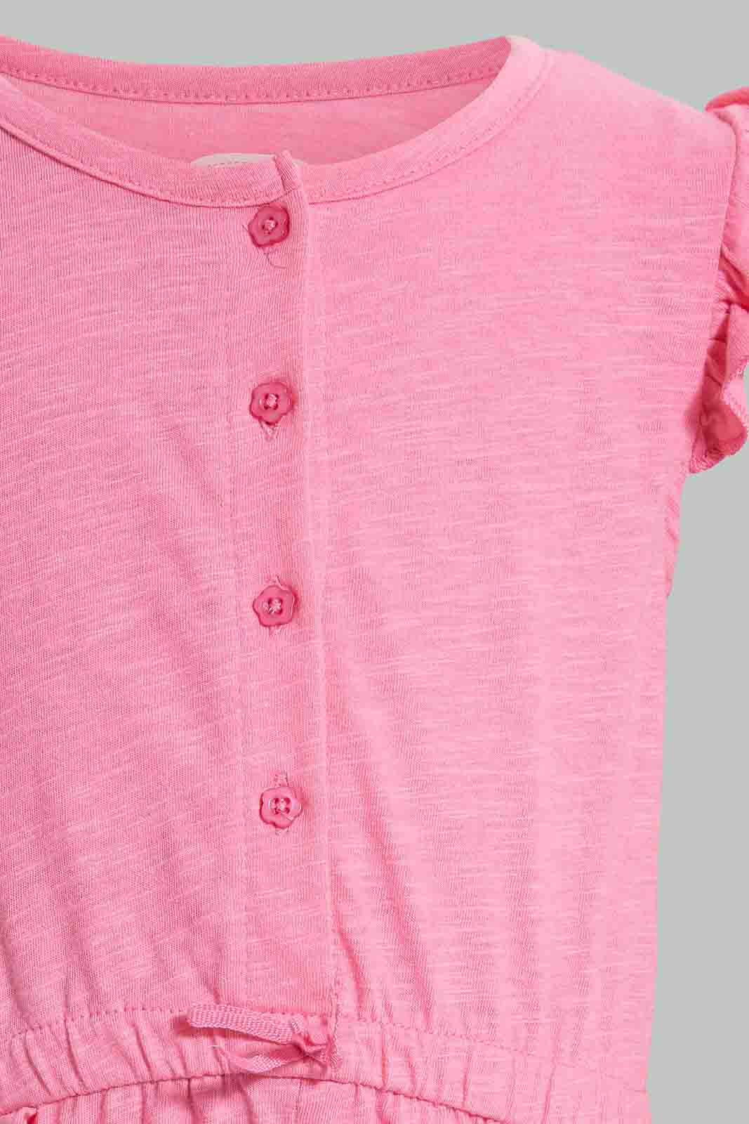 Redtag-Pink-Solid-Playsuit-Jumpsuits-Infant-Girls-3 to 24 Months