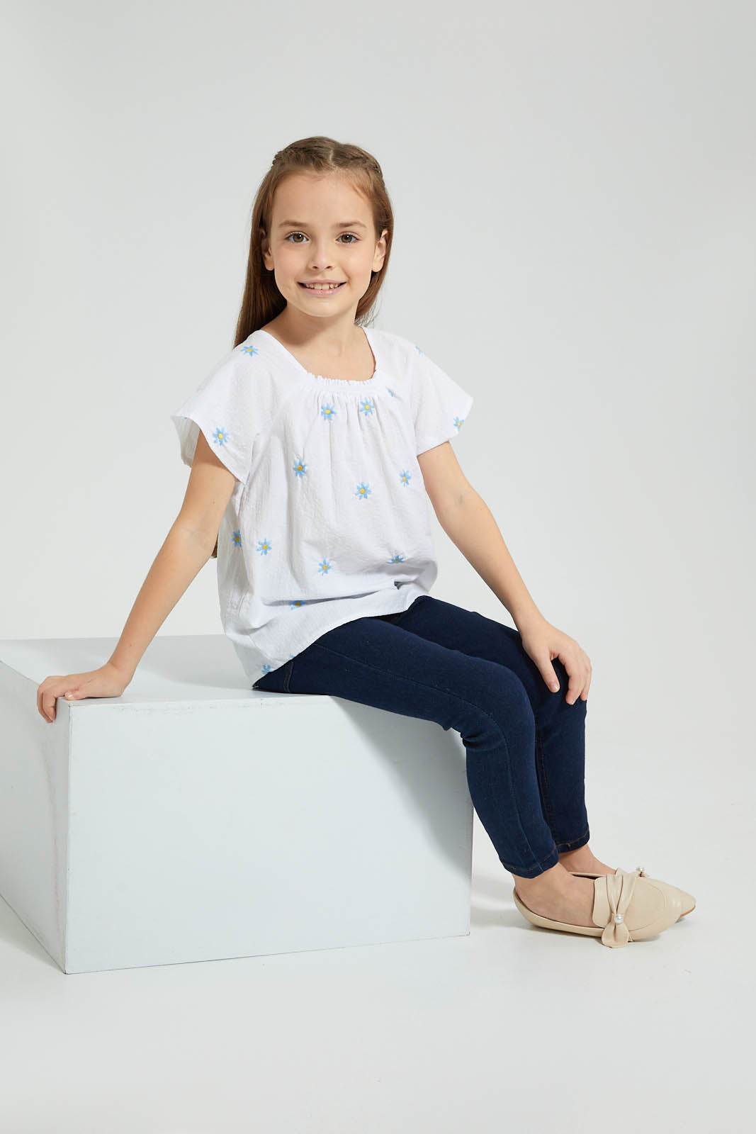Redtag-Embroideredroidered-Blouse-With-Texture-Colour:White,-Filter:Girls-(2-to-8-Yrs),-Girls-Blouses,-New-In,-New-In-GIR,-Non-Sale,-S22B,-Section:Kidswear-Girls-2 to 8 Years