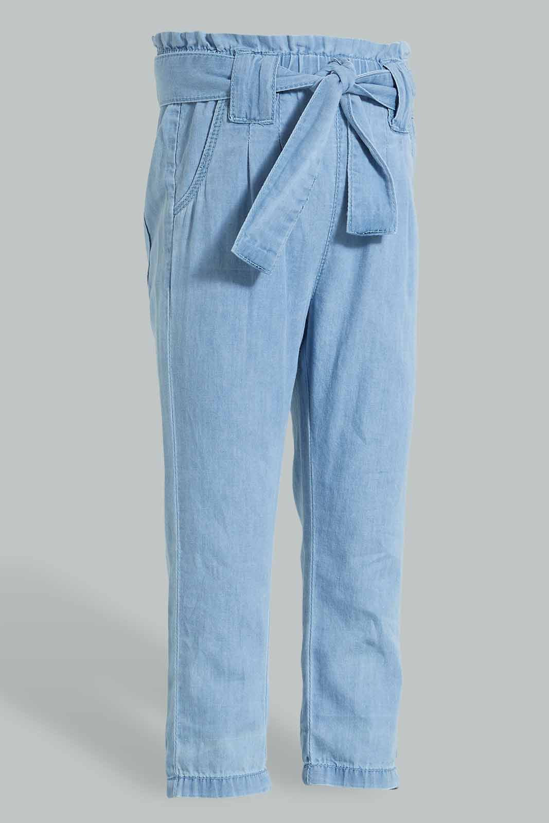 Redtag-Blue-Light-Weight-Denim-Pull-On-Jean-With-Belt-Jeans-High-Rise-Infant-Girls-3 to 24 Months