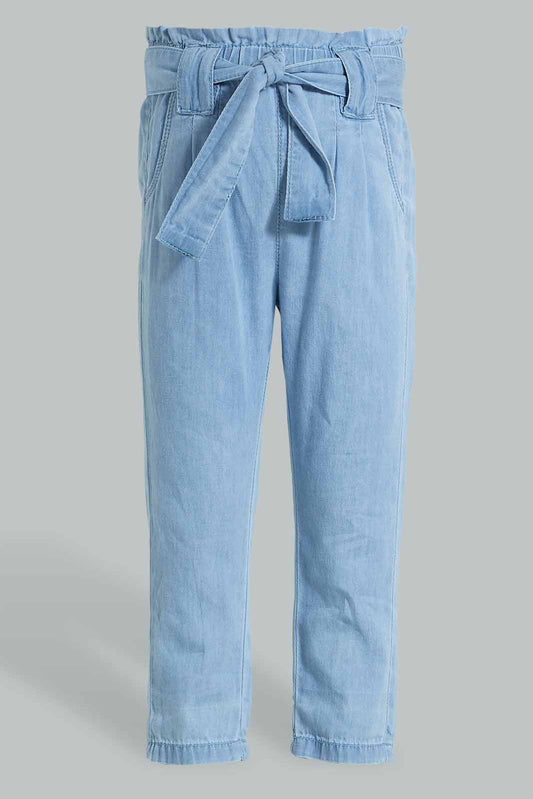 Redtag-Blue-Light-Weight-Denim-Pull-On-Jean-With-Belt-Jeans-High-Rise-Infant-Girls-3 to 24 Months