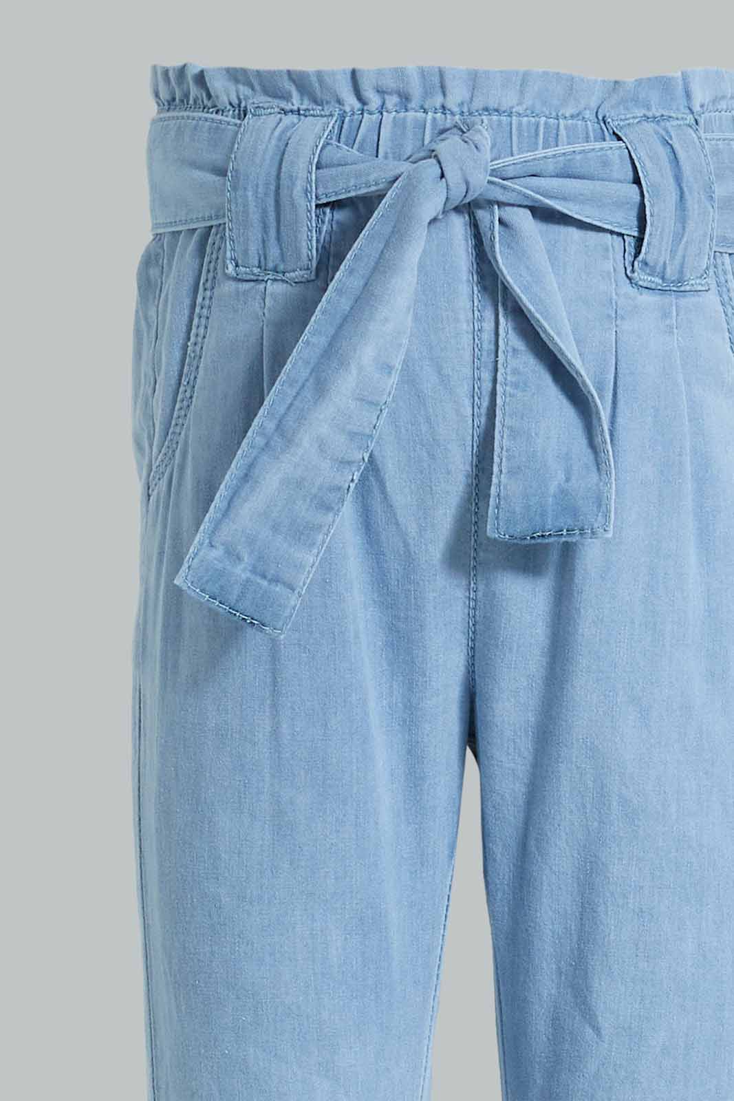 Redtag-Blue-Light-Weight-Denim-Pull-On-Jean-With-Belt-Jeans-High-Rise-Infant-Girls-3 to 24 Months