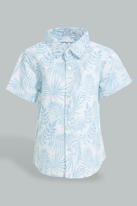 Redtag-Blue-And-White-Beach-Printed-Short-Sleeve-Poplin-Shirt-Colour:Blue,-Filter:Infant-Boys-(3-to-24-Mths),-Infant-Boys-Shirts,-New-In,-New-In-INB,-Non-Sale,-S22B,-Section:Kidswear,-TBL-Infant-Boys-3 to 24 Months